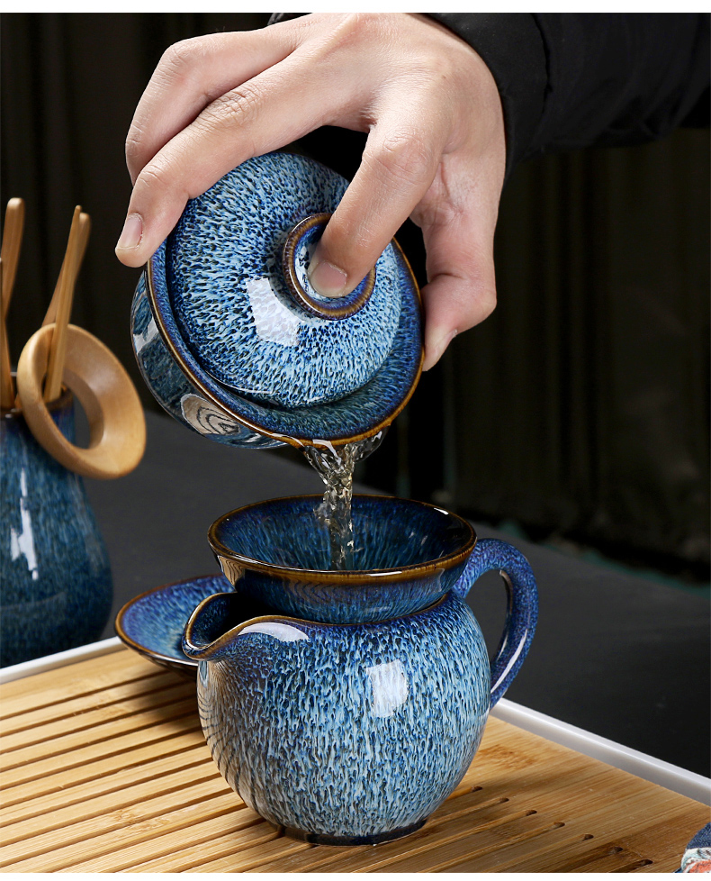 陶瓷茶具套装家用茶艺兔毫天目窑变建盏盖碗泡茶壶喝茶杯茶洗茶道1