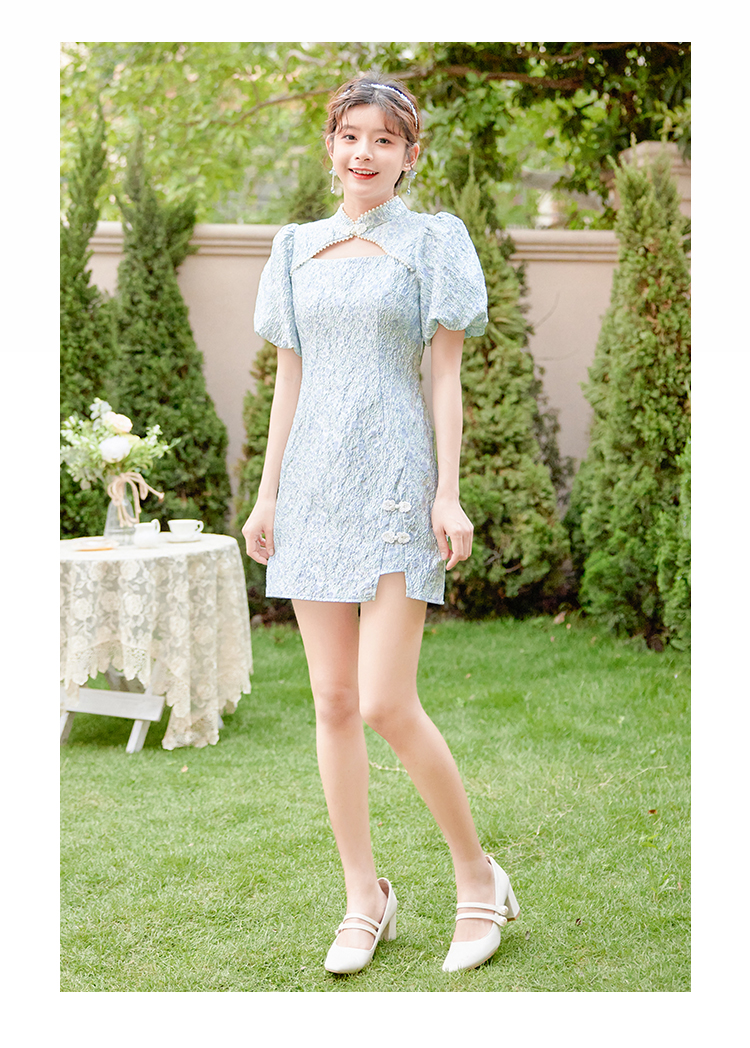 ief/爱依服国风连衣裙2021年春季新款气质显瘦收腰纯色拼接改良旗袍