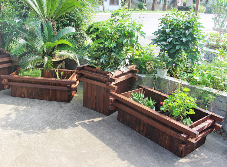 采缇长方形户外防腐木碳化木花箱防腐木花箱室外市政道路景观花盆 长