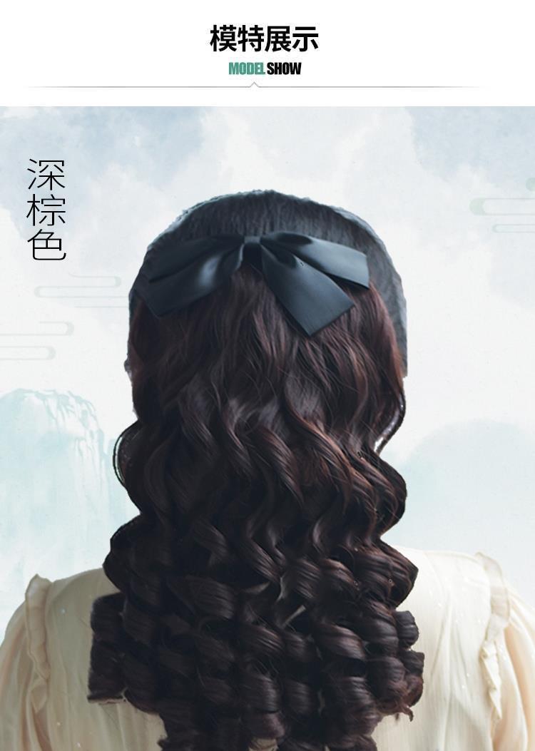 复古时尚旗袍假发国民宫廷油条卷短款马尾卷发假发螺旋小卷发尾插梳式