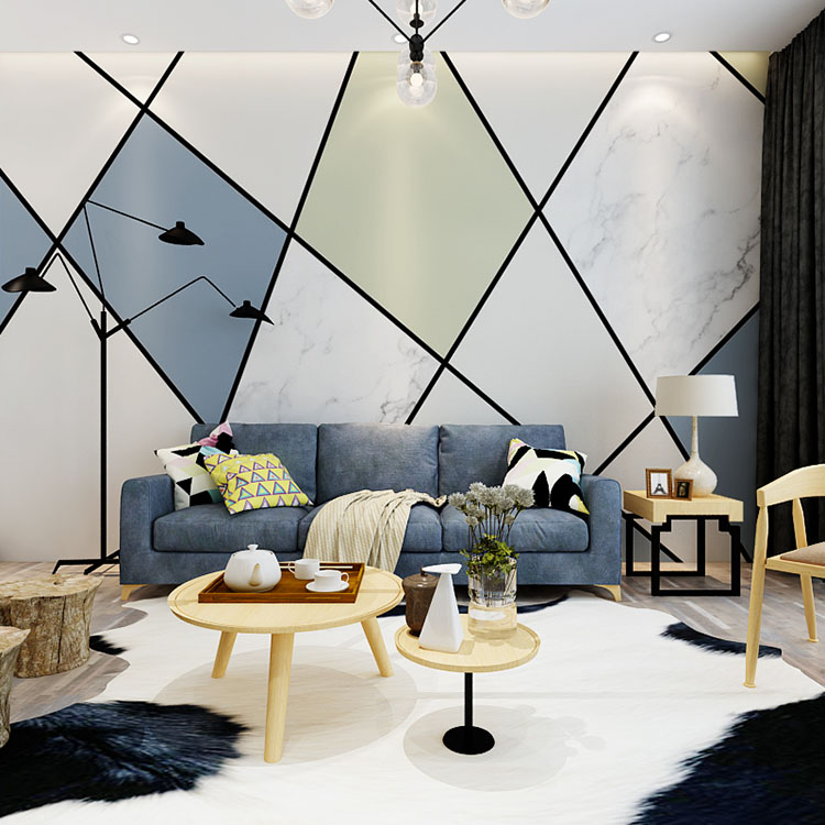 鼎芬简约现代电视背景墙壁纸北欧几何墙纸客厅大理石影视墙布装饰壁画