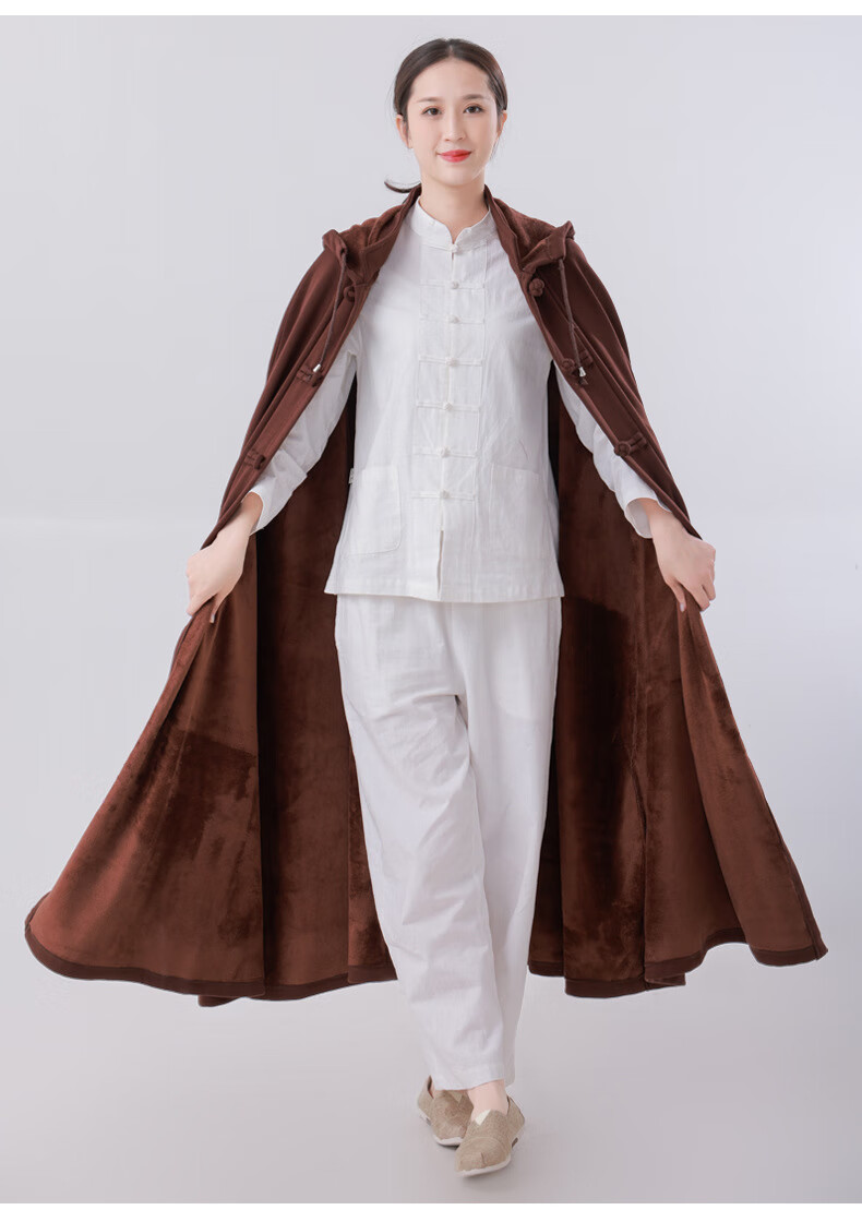 淑乐斯 禅修打坐披风斗篷 精梳棉长款连帽男女同款僧人僧服居士披肩毯