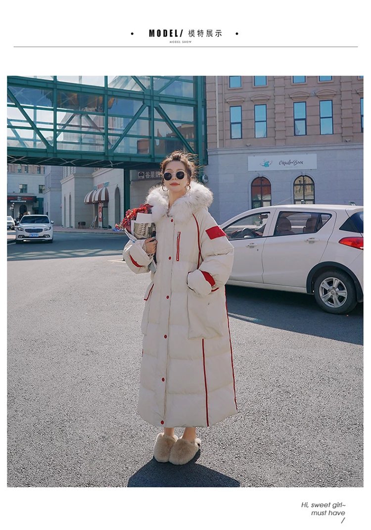 温莱蔓莎 200斤胖妹妹羽绒服中长款显瘦胖人大毛领工装夹克胖mm穿的特