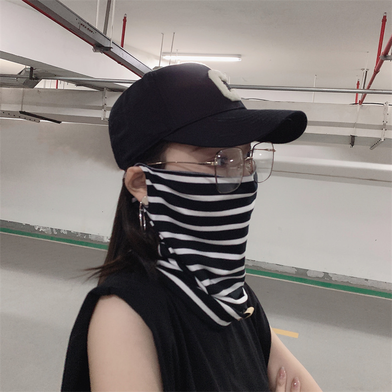 防晒面纱帽子两用面罩遮脸女挂耳面巾脖子一体网红骑行夏天脸罩白中