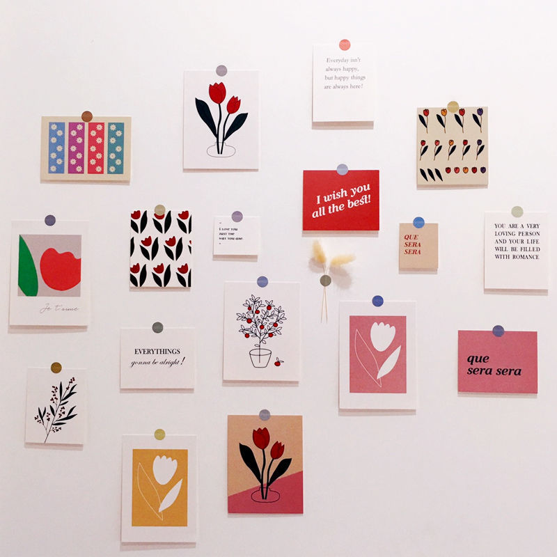 {瞾阁}ins韩风郁金香花朵墙贴海报卡片套装宿舍艺术装饰贴纸家居摆拍