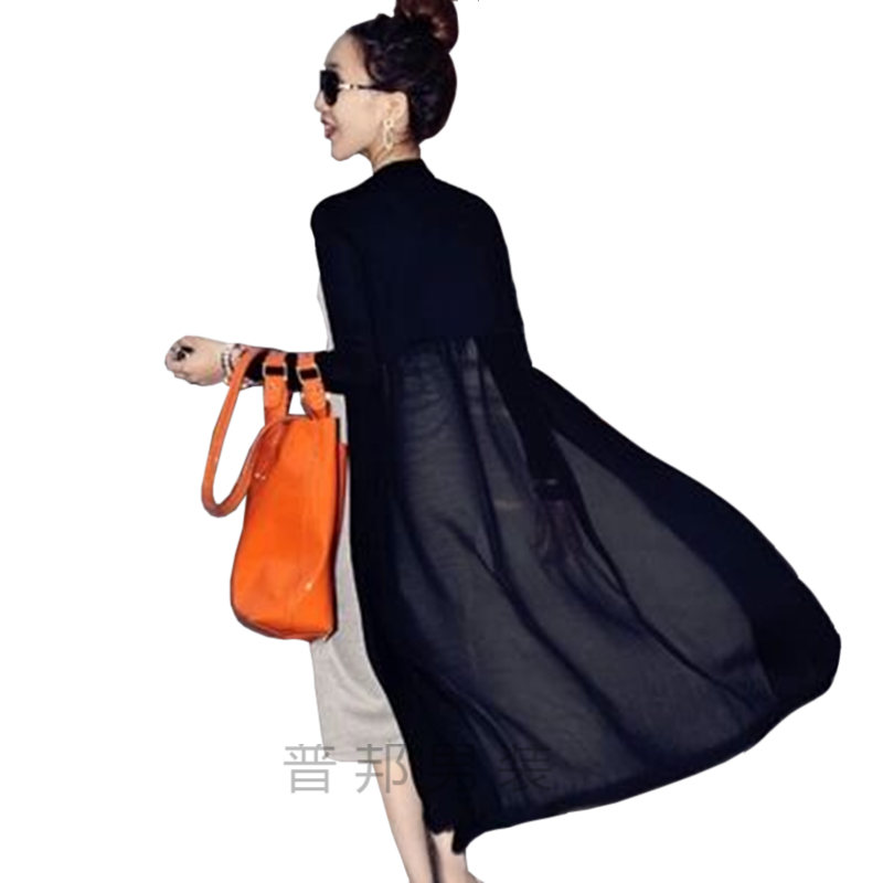 纱衣女外套沙衣披风黑纱纺纱早秋薄纱外搭披肩女时尚中长款潮流春秋女