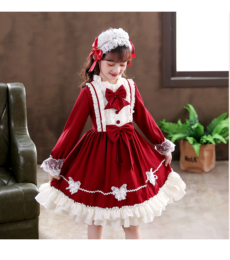 洛丽塔可爱女童公主裙秋季儿童裙子舒适洋气lolita连衣裙萝莉塔红色