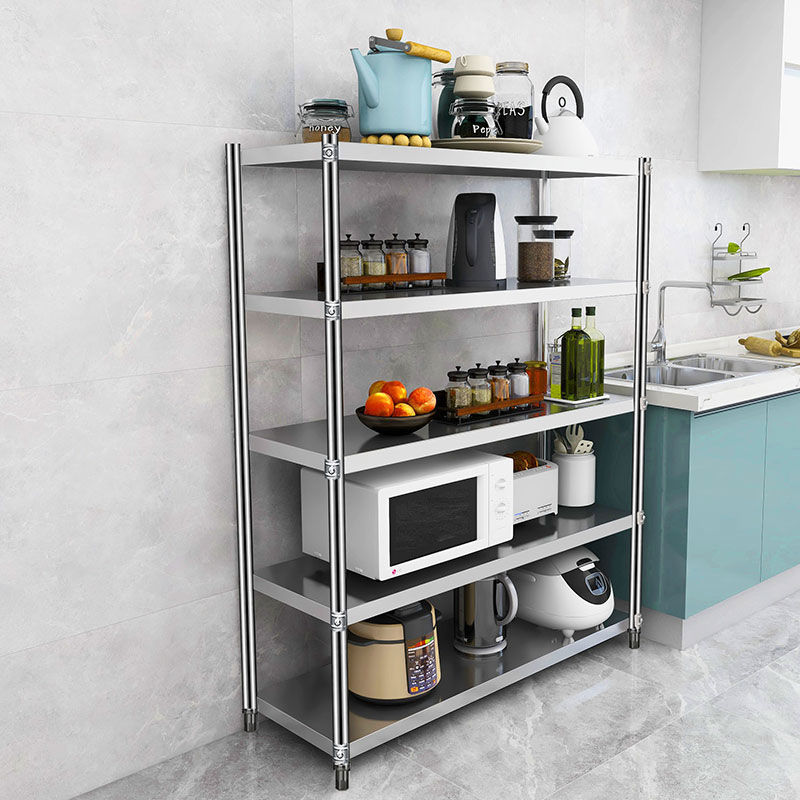 不锈钢货架家用厨房置物架子多层落地微波炉架收纳架锅架储物架子四层