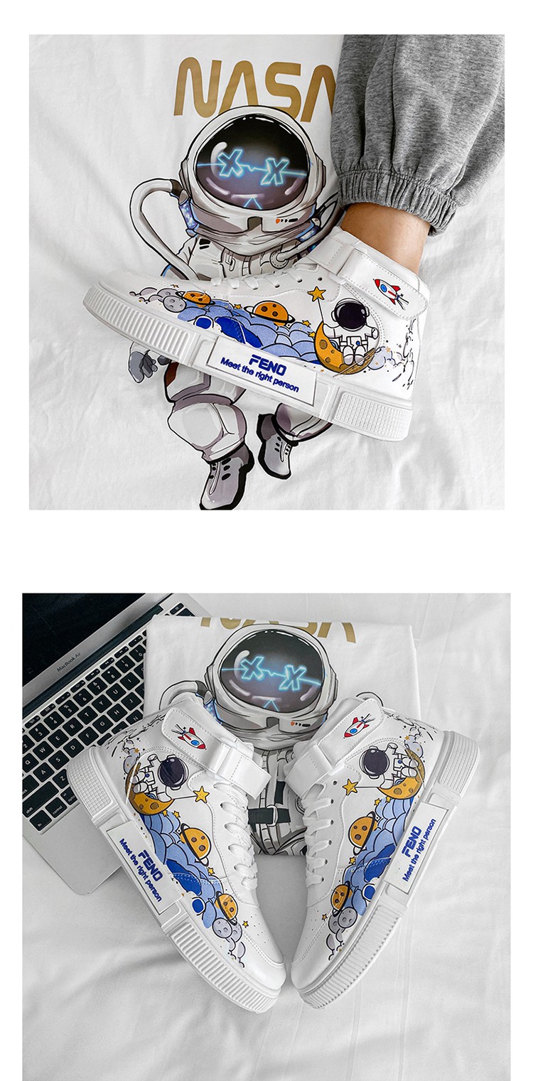 男鞋春季新款宇航员联名情侣休闲运动鞋男高帮鞋男潮流百搭板鞋白色38