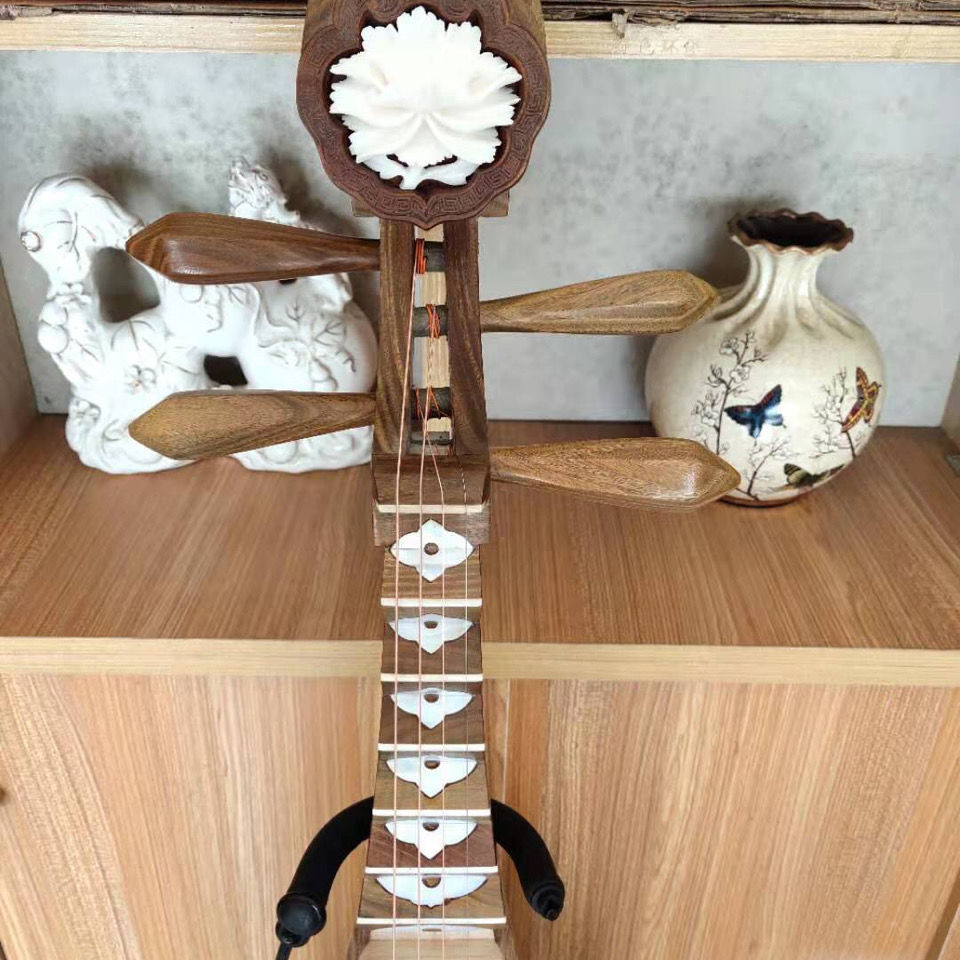 新款绿檀贝雕琵琶 精雕琴头 原木抛光工艺琵琶 考级琵琶手工制作 绿檀