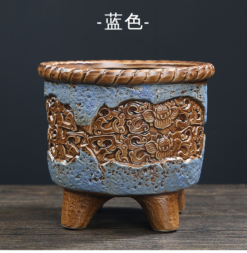 千特多肉植物花盆陶瓷大口径简约透气粗陶老桩套装组合巧诚x古纹路7款