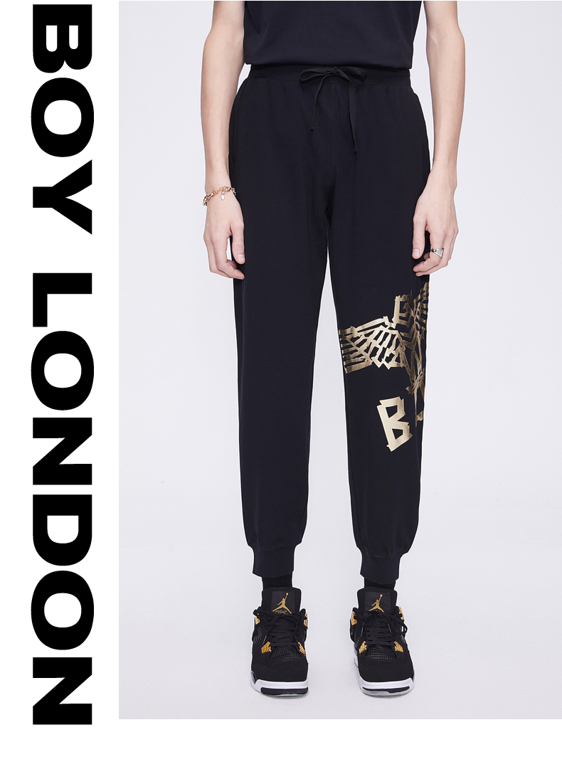 boylondon官方旗舰21秋夏烫金老鹰印花情侣收口慢跑裤n