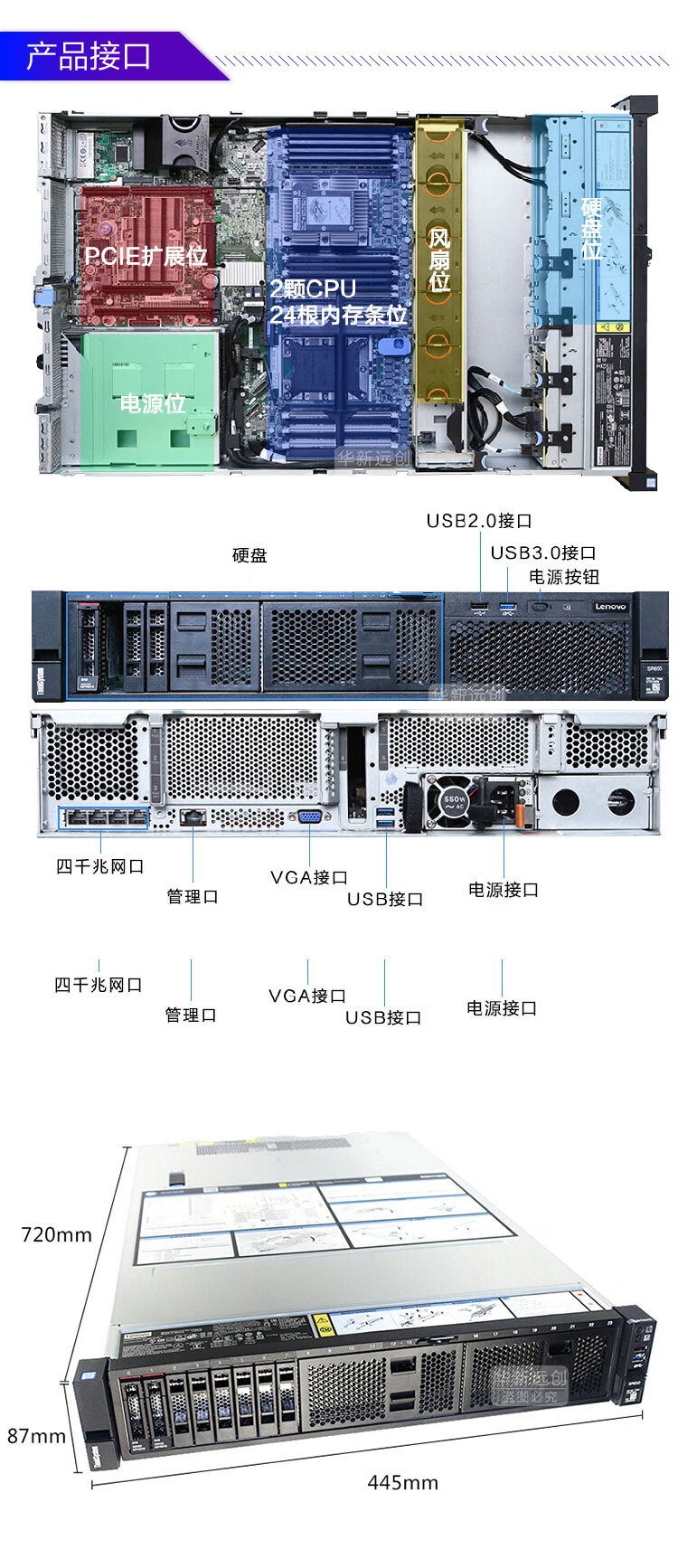 联想服务器lenovo sr650/sr658服务器 2u机架式桌面云/数据库/虚拟化