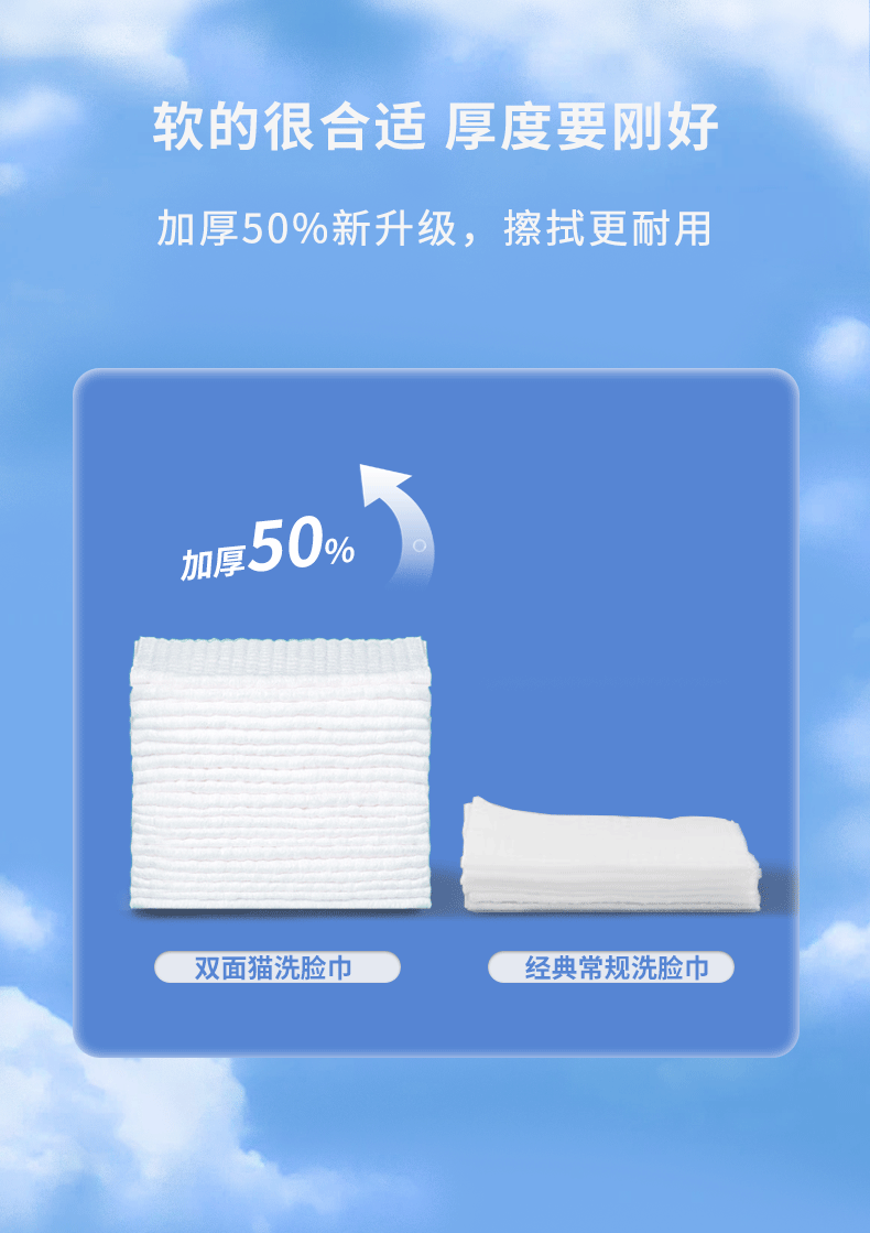 双面猫洗脸巾一次性擦脸卸妆巾加厚抽取洗面洁面面巾纸棉柔干湿两用CS9 【轻柔升级珍珠纹】6包装