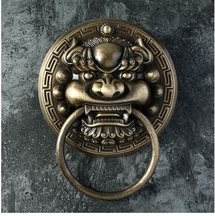 仿古农村大门兽头门栓 手纯铜仿古大门老式木门狮子头拉环门环虎头