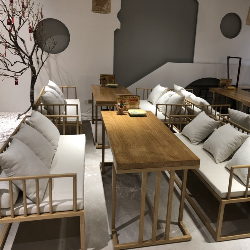 组合商用餐厅酒店包间会所原木色茶楼双人卡座铁艺框架色卡官方标配
