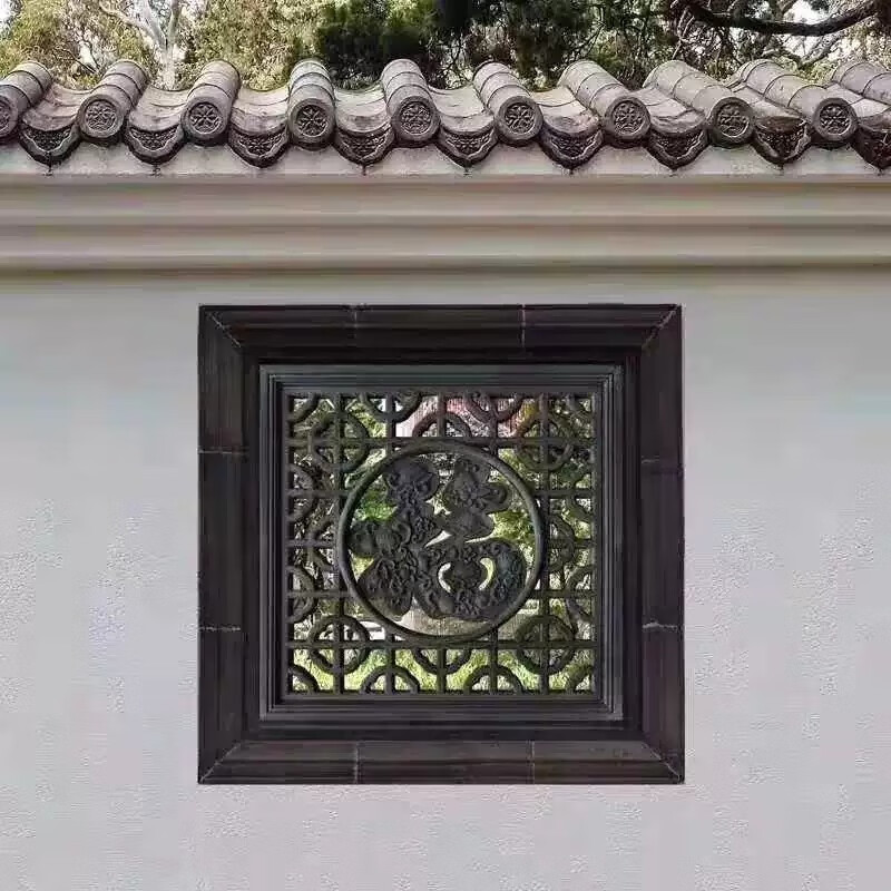 扇形围墙瓦装饰品水泥麒麟古建筑四合院七夕送情侣 方形回纹线窗花80*