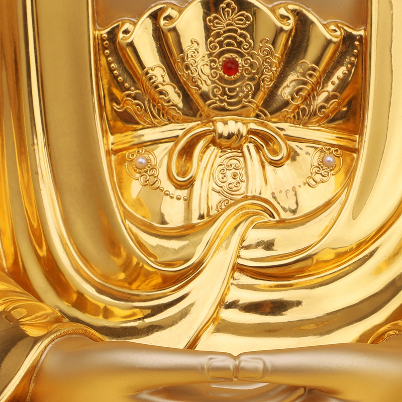 盛凡贴金箔自在南海观音佛像铜像纯铜金身家供禅定彩绘观世音菩萨摆件