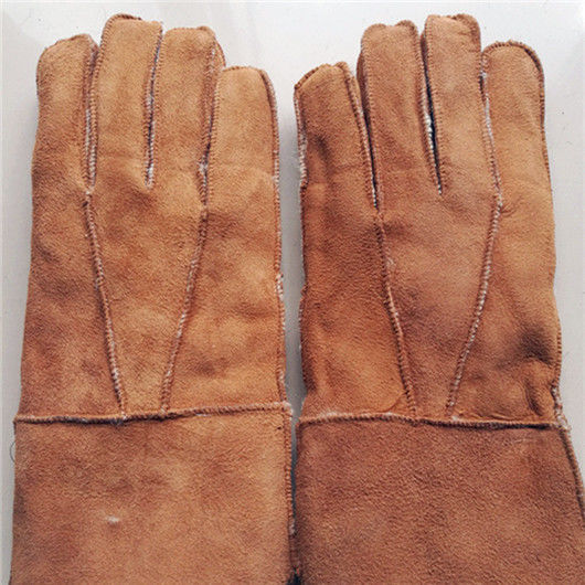 worms翻毛皮手套男女士户外男款五指羊毛皮加厚款皮毛一体防寒保暖