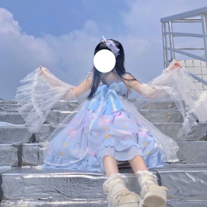 洛丽塔深海水母洋装甜美jsk吊带连衣裙女lolita浅裙子加披肩均码