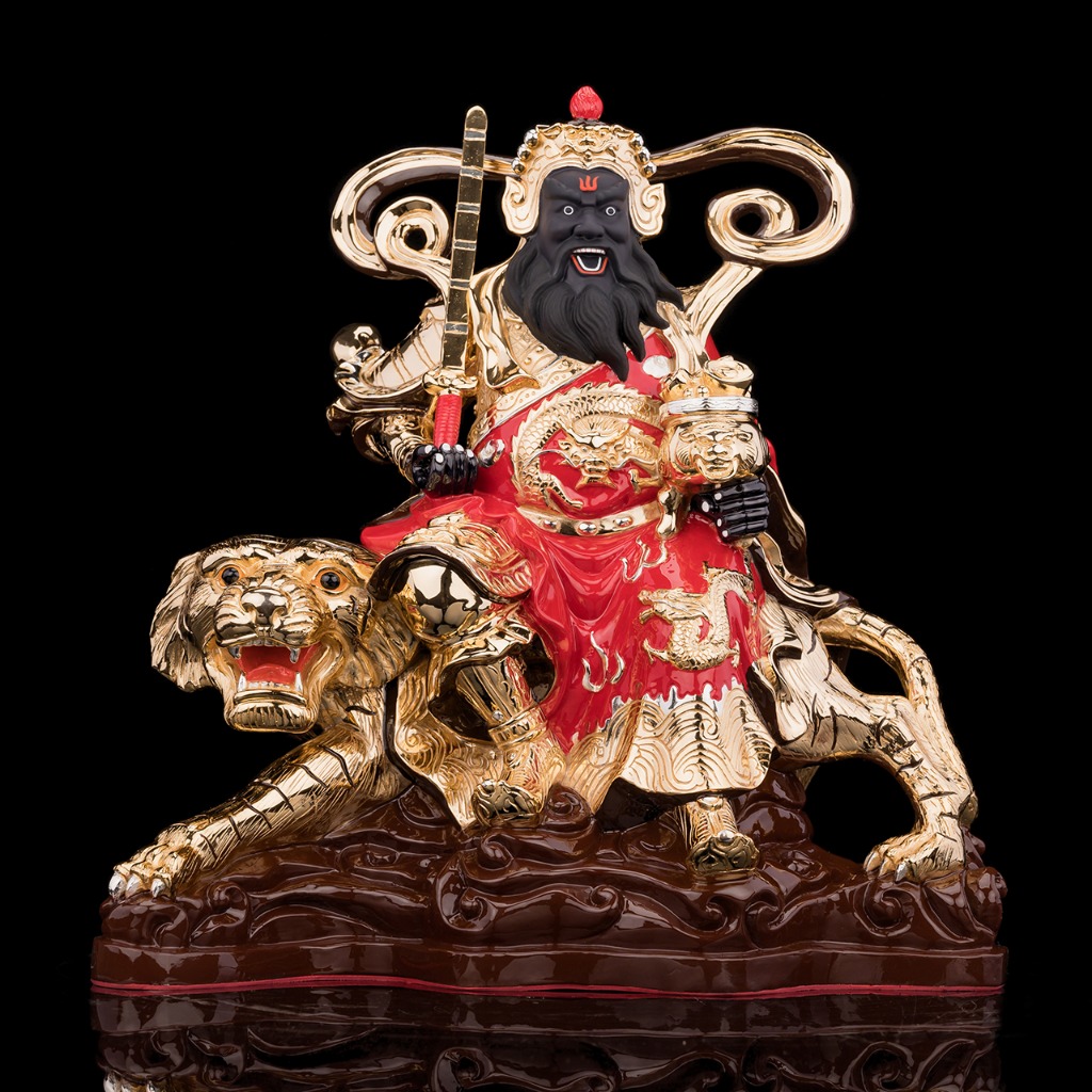 鎏金纯铜五路财神武财神赵公明神像中路财神爷摆件 高26厘米 红衣