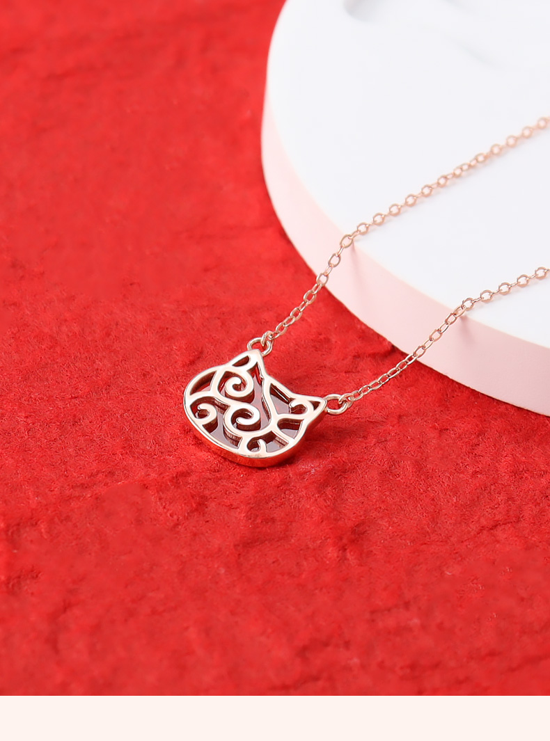 亚弗本命年虎年红玛瑙老虎银项链女小众轻奢红色新年礼物锁骨链红色