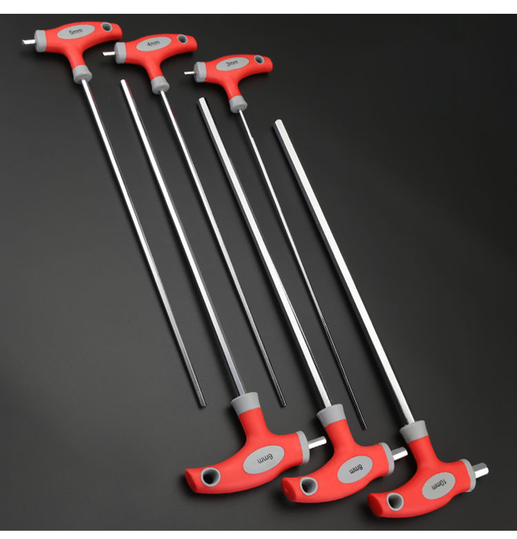 加长杆带手柄内六方工具特长超长长柄六角球头3mm特长内六角扳手红柄