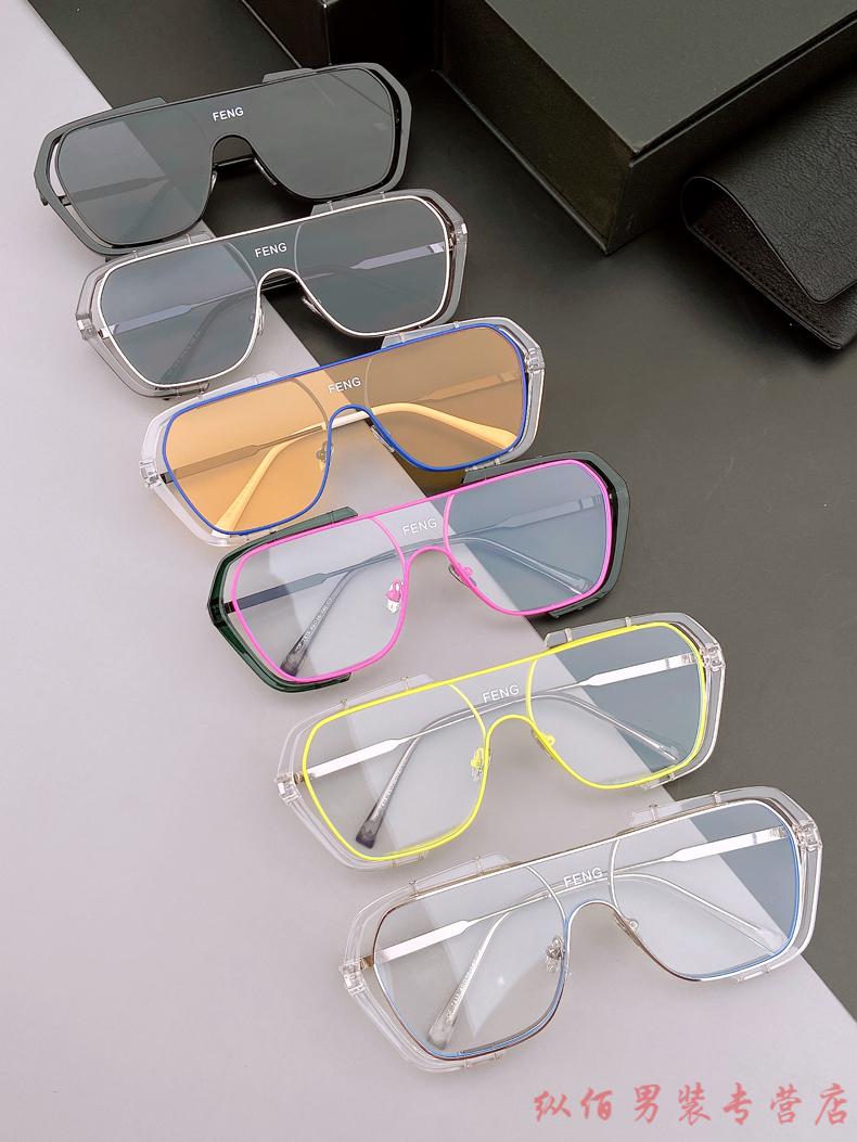 赛博朋克风一片式太阳眼镜连体镂空防紫外线酷炫平光镜撞色潮墨镜 黑