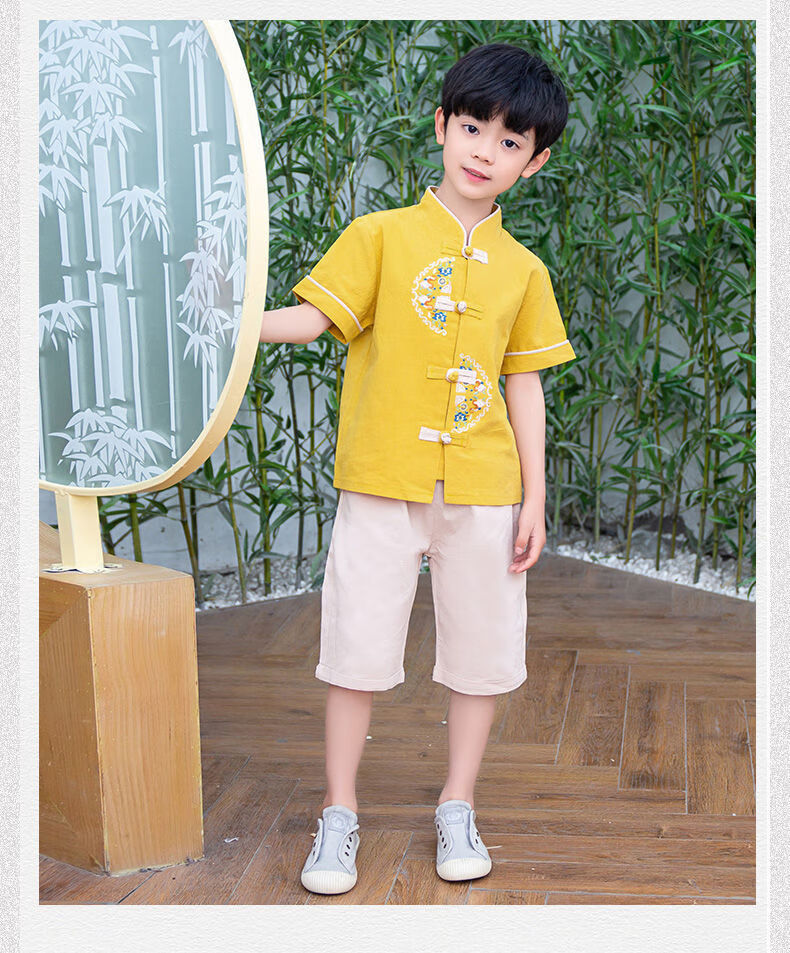 微爱的小松鼠汉服儿童男童中国风唐装小男孩夏季复古民族服装宝宝中式