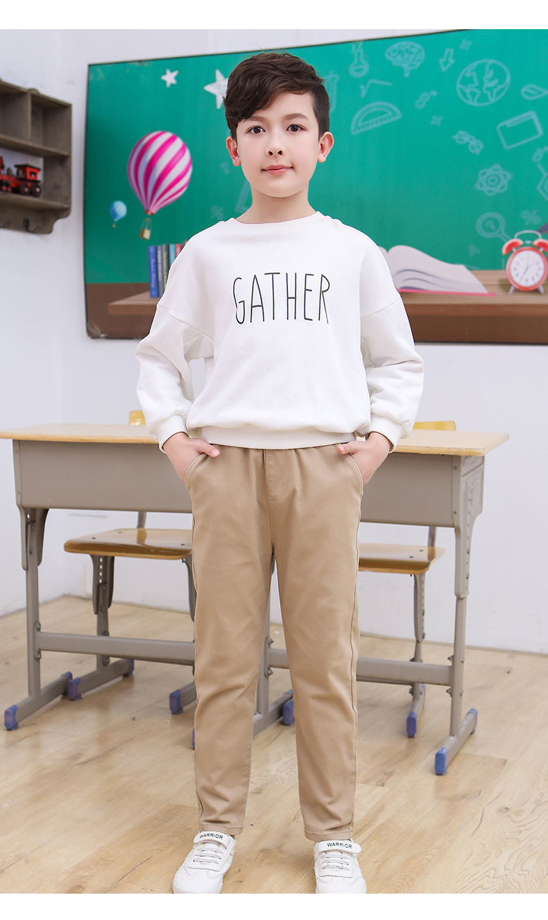北方虎卡其色校服裤小学生校服男童加绒裤子女童卡其色休闲西裤儿童
