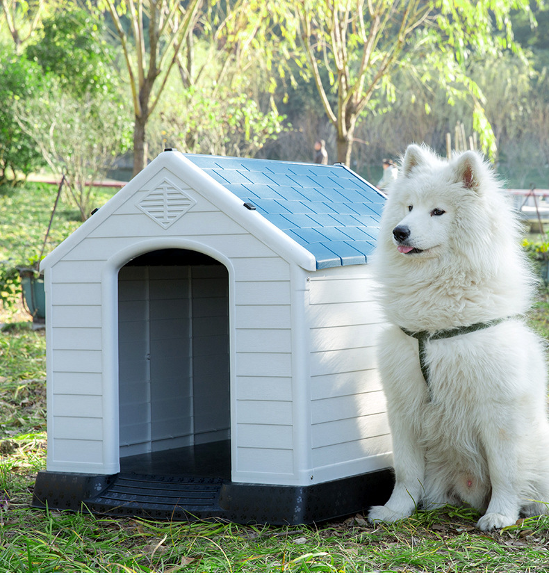 狗舍狗笼狗棚 大中小型犬金毛塑料狗窝 户外防雨宠物窝狗窝 中号蓝色