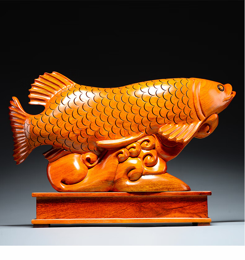 台兰仕花梨木雕刻金龙鱼摆件家居客厅公司办公室装饰工艺品店铺开业