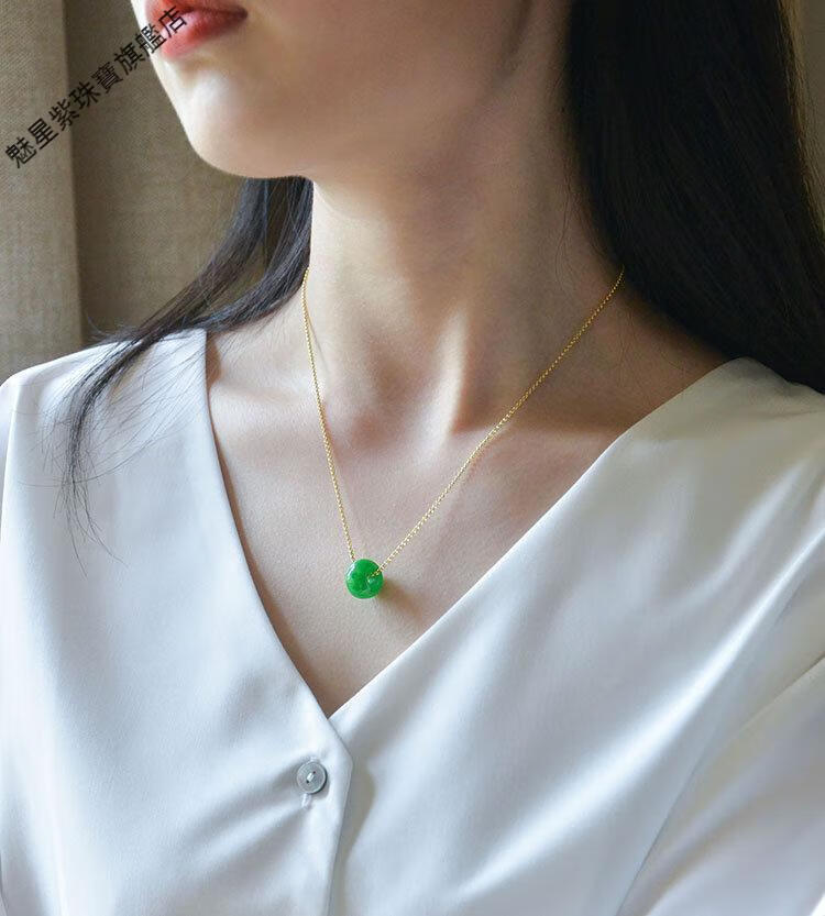 魅星紫翡翠干青玉石项链路路通吊坠锁骨链女14mm大款福路通坠子链子