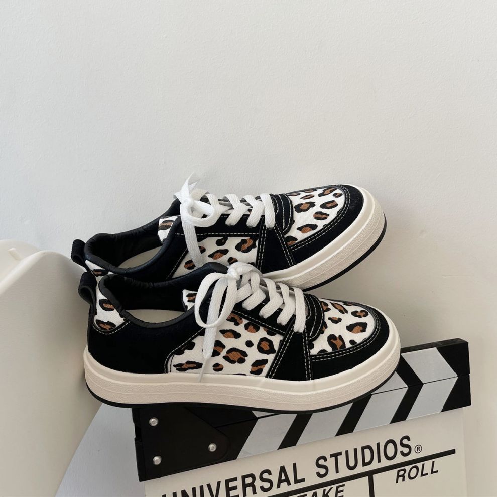 鞋子女学生韩版原宿风鞋子女ins潮大头厚底豹纹鞋年春季百搭帆布运动