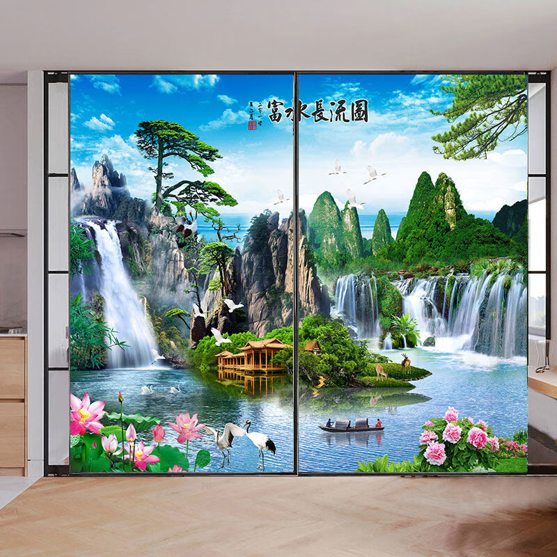 圣威堡 山水画玻璃贴纸透光不透明卫生间推拉门窗户贴纸防晒磨砂玻璃
