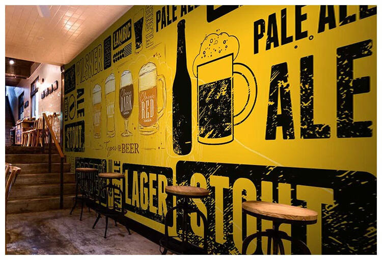 酒馆壁纸烧烤店背景墙壁画复古怀旧工业风餐厅网红墙纸拼接高清无妨纸