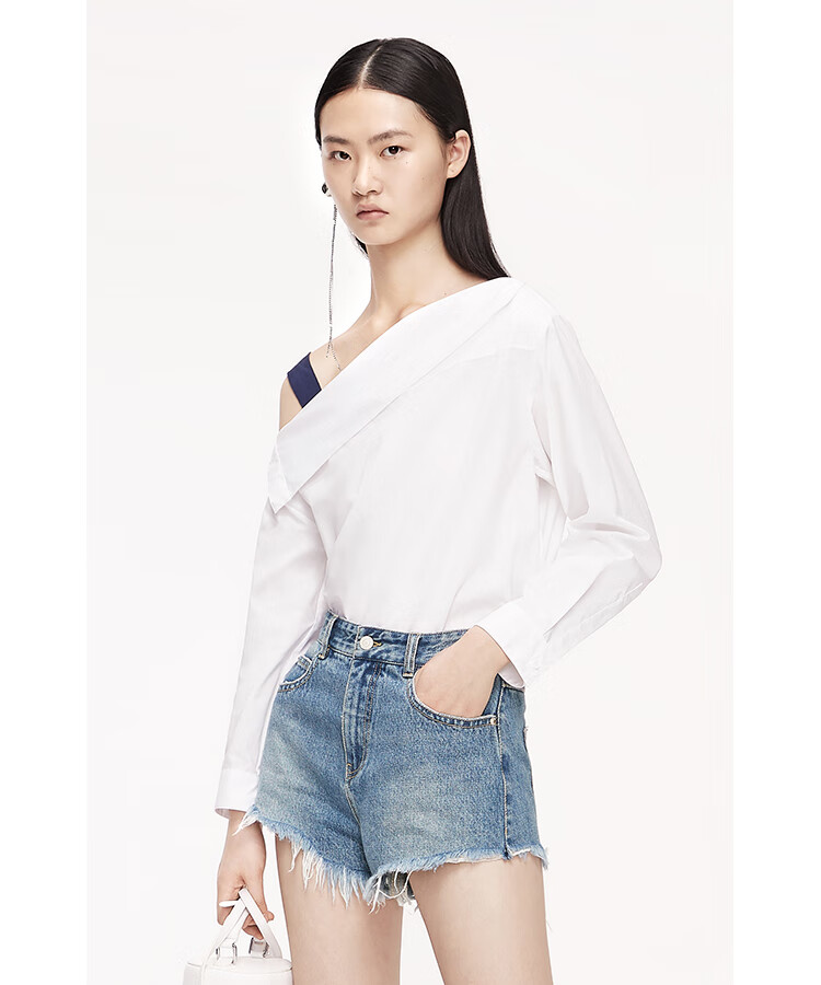moco夏季纽扣肩带露肩衬衫上衣mbo2topx07摩安珂本白色s160