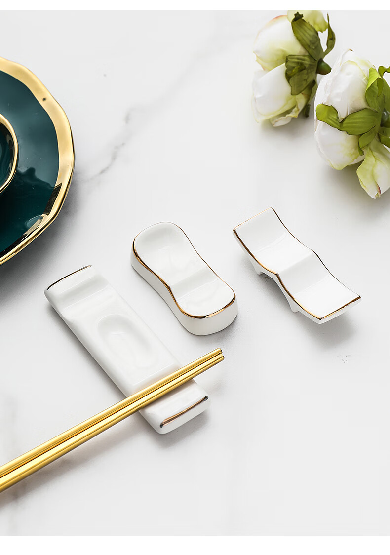 筷架筷托轻奢金边陶瓷筷托酒店两用公筷枕家用筷架托垫4号筷架金边4只