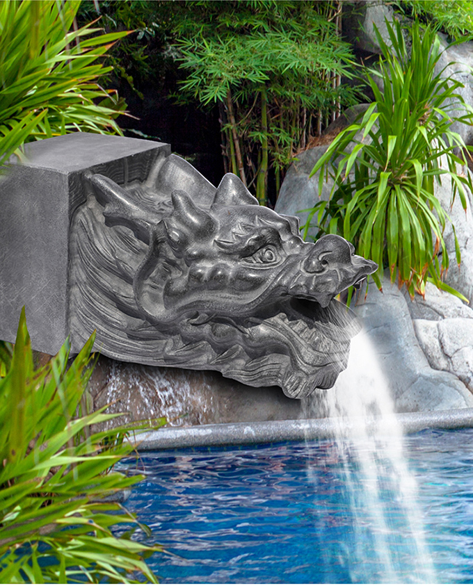 假山石造景石喷水石雕石头青石龙头吐水喷水流水庭院园林花园假山水池