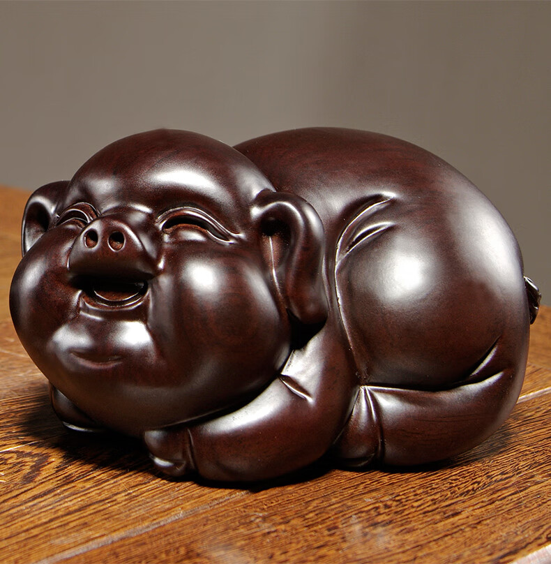 仙莱阁实木质生肖猪雕刻摆件家居客厅办公室摆设装饰红木工艺品礼品