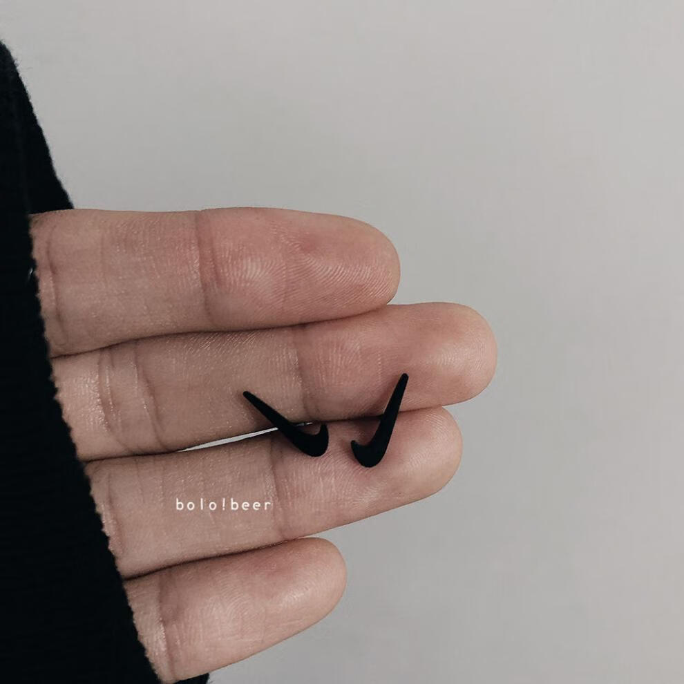 ins小耳钉男女对勾情侣简约耳环女睡觉可戴耳饰 造型耳钉黑色【左耳