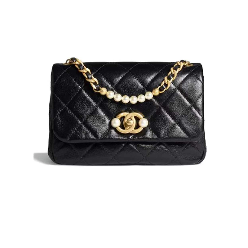 chanel香奈儿 女包 新款vintage珍珠牛皮复古迷你翻盖口盖包 斜挎包