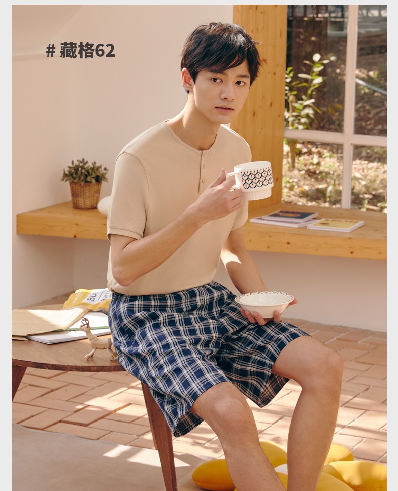 三枪男士睡裤纯棉新疆棉弹力棉夏季透气弹力棉印花机织布男短裤家居裤