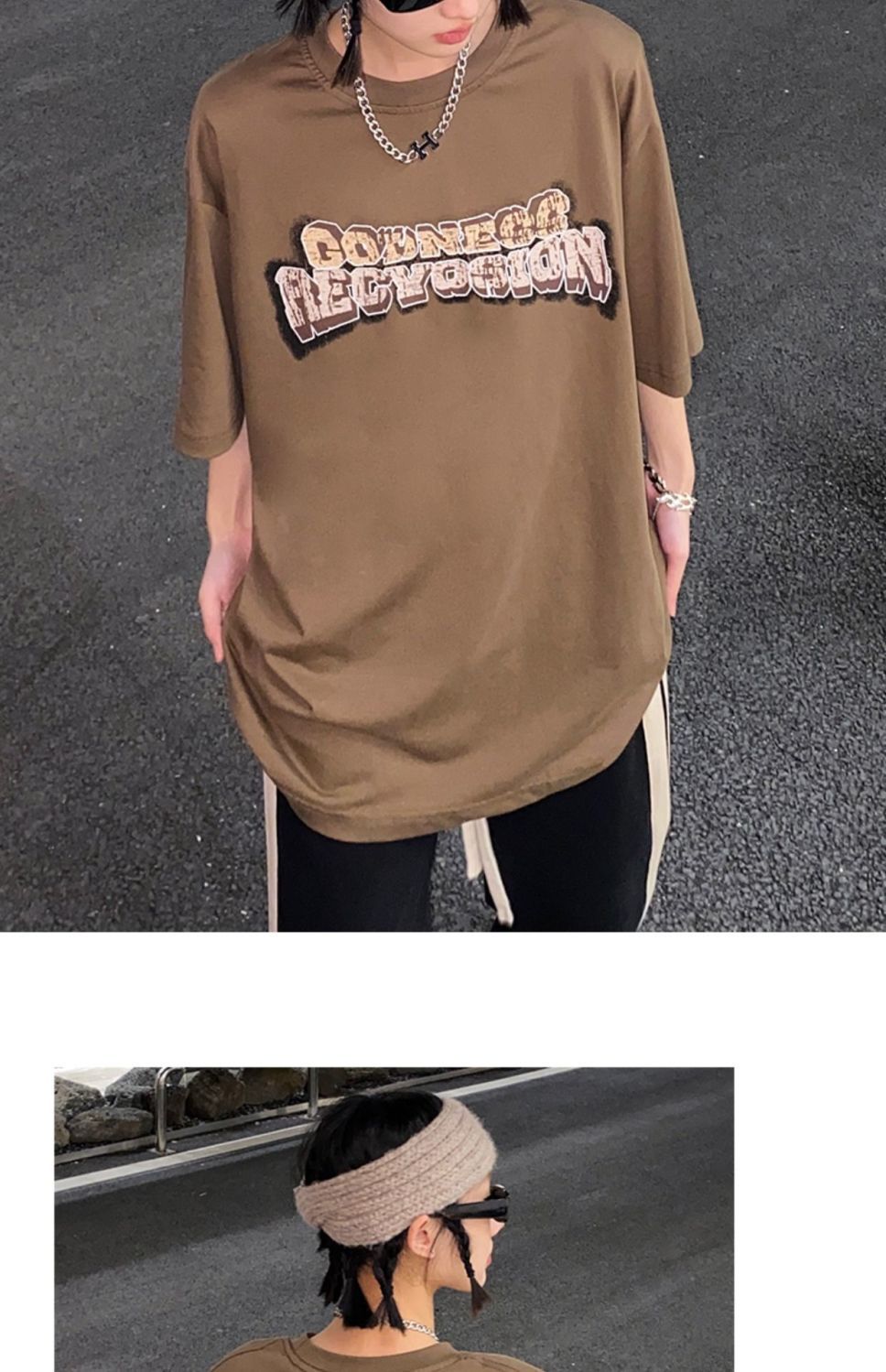 梵文十字架短袖200克重磅美式t恤女夏季嘻哈国潮高街oversize原创白色