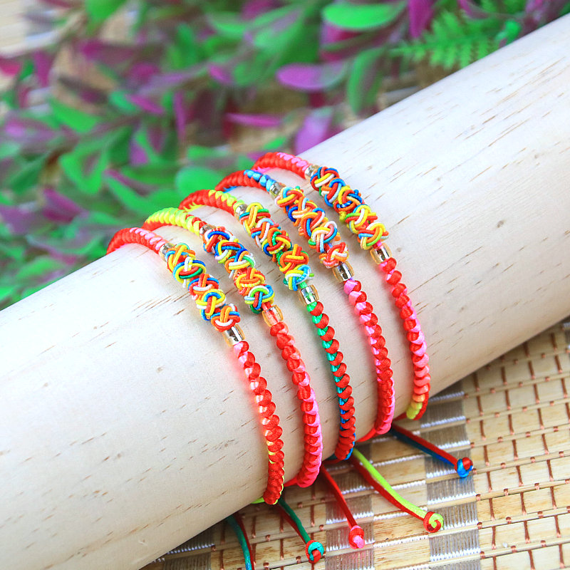 端午节五彩绳手链diy手工编织五色线手绳地摊2元店饰品彩绳手链p粉红