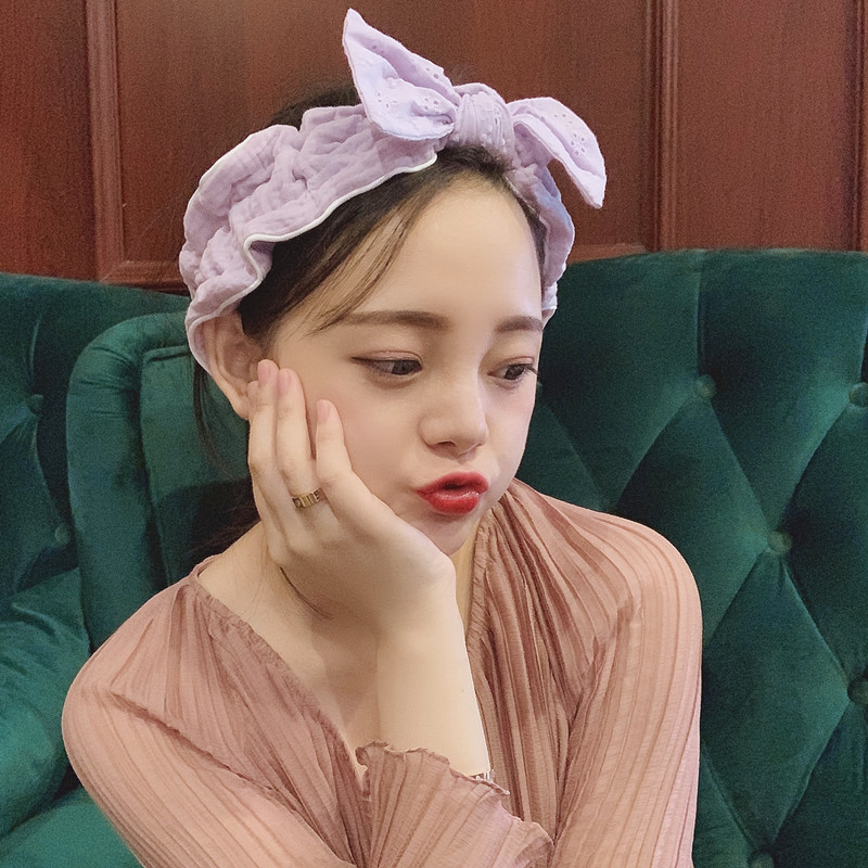 yqmhcxks 舒适绵质甜美蝴蝶结洗脸发带女韩国网红ins可爱少女束发带头