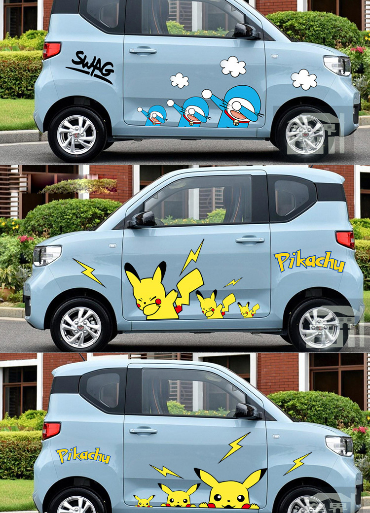 适用五菱宏光miniev车贴拉花粉瑶小乔贴纸龙猫米奇卡通小蚂蚁贴画