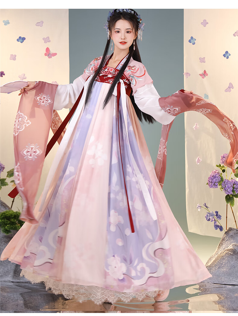 沐半雪曹县汉服女中国风齐胸襦裙衫裙日常学生古装大袖衫 寻芳五件套