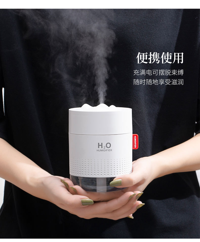 h2o加湿器h2o雪山加湿器usb充电家用静音ins棉棒补水喷雾办公室车载