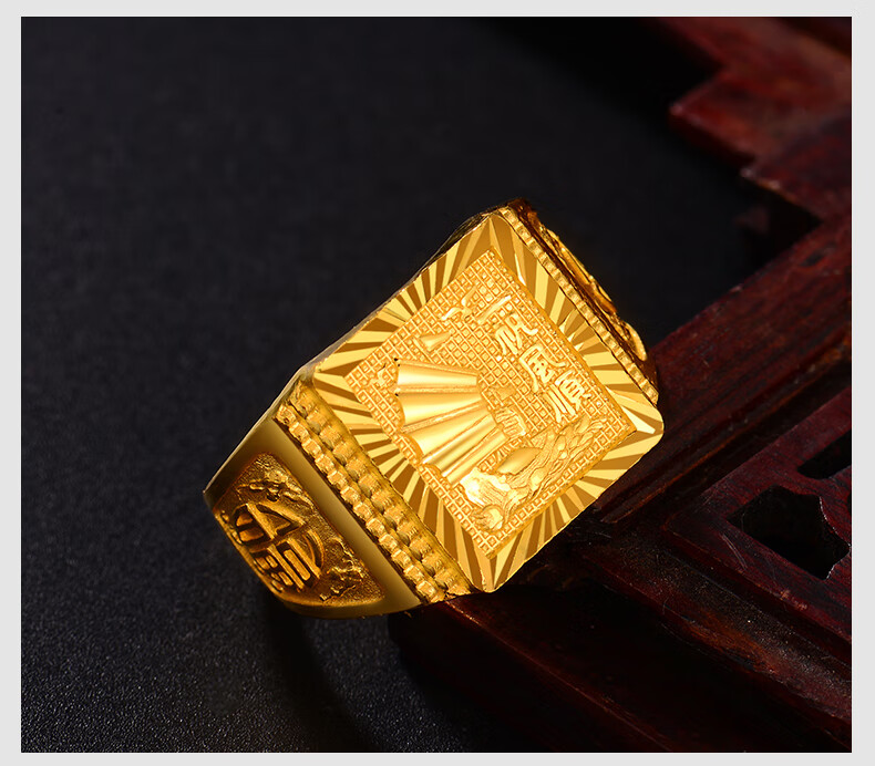沁帝珠宝黄金戒指男士一帆风顺足金9999宽面老板方戒刻字送礼约2122克
